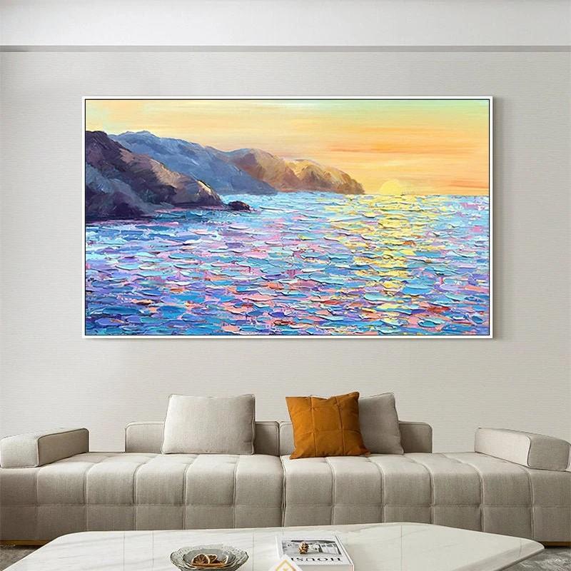 Lever du soleil Océan Coastal Sea Landscape par Couteau à palette Plage art wall decor bord de mer Peintures à l'huile